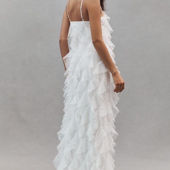 BHLDN Jia Bias-Cut Lace Ruffled V-Neck Gown - Picture 2 of 8